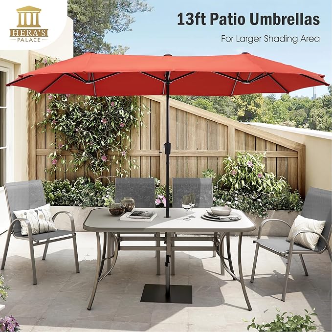 HERA'S PALACE 13 ft Rectangle Patio Umbrellas, Large Outdoor Umbrella with Crank, Powerful UV Protective, Table Umbrella Outdoor Patio for Backyard, Pool, Garden, Deck