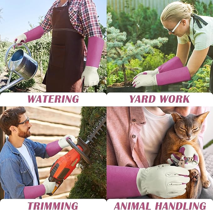 HANDLANDY Rose Pruning Gardening Gloves for Men & Women, Thornproof Long Gauntlet Gloves, Pigskin Leather - Breathable & Durability (Small)