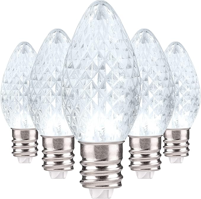 Holiday Lighting Outlet Faceted C7 Christmas Lights | Cool White LED Light Bulbs Holiday Decoration | Warm Christmas Decor for Indoor & Outdoor Use | 2 SMD LEDs in Each Light Bulb | Set of 500