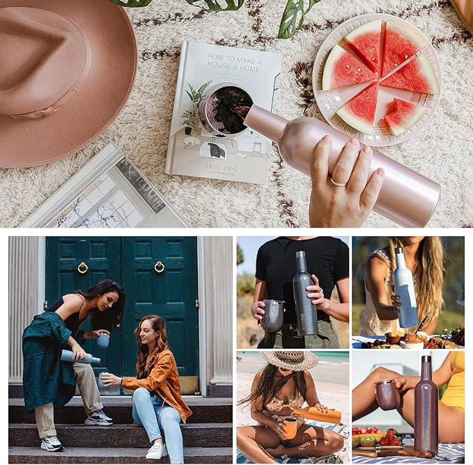 BrüMate Winesulator 25 Oz Triple-Walled Insulated Wine Canteen Made Of Stainless Steel, 24-hour Temperature Retention, Shatterproof, Comes With Matching Silicone Funnel (Glitter Merlot)