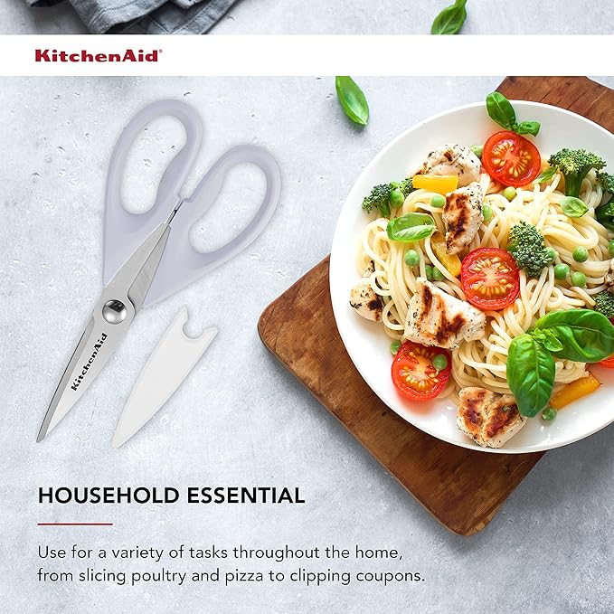 KitchenAid All Purpose Kitchen Shears with Protective Sheath for Everyday use, Dishwasher Safe Stainless Steel Scissors with Comfort Grip, 8.72-Inch, Lavendar Cream