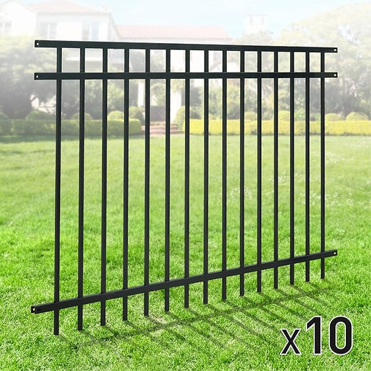 Fencer Wire Heavy Duty Flat Top Fence Barrier Panel, 4FT Height X 6FT Width Anti-Rust Metal Fencing Panel, 2” Diameter Steel Outdoor Decorative Garden Fence Panel for Yard, Pool, Patio, Pack of 10