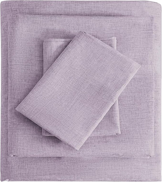 Full Sheets Purple, Ultral Soft Cationic Linen Look Sheets, Luxury Cooling Cozy Bed Sheet Set with Non-Slip Fitted Sheet