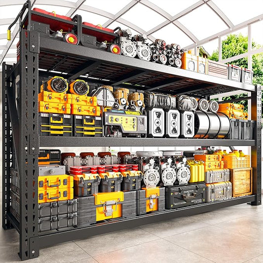 Bepatio 77" W Garage Shelving Storage Shelves, 3 Tier Metal Shelving Unit Heavy Duty for Storage, Adjustable Black Shelves for Commercial, Industrials, Garage, Basement, 77.2" W*23.7" D*66.2”H