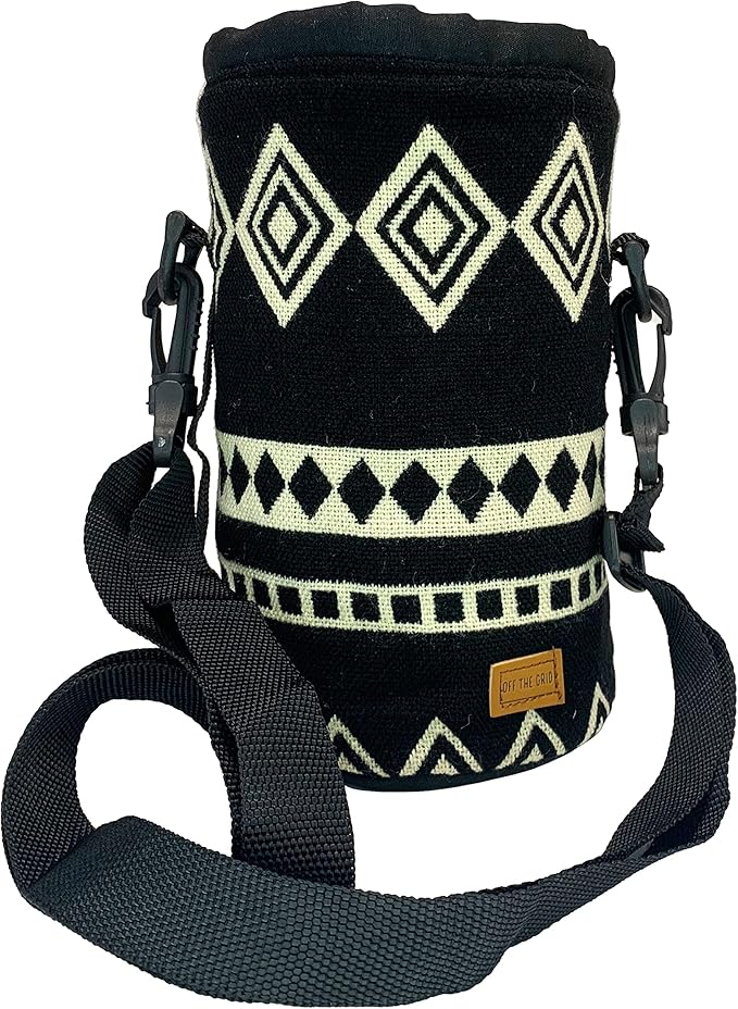 Off the Grid Water Bottle Holder w/Strap | Bottle Sleeve Carrier for Walking, Backpacking | Hydro and Iron Flask Sling Bag | Bottle Protector for Beer Water Coffee Wine | (32 oz, Obsidian Black)