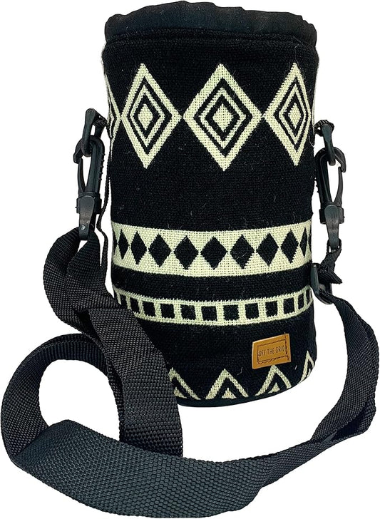Off the Grid Water Bottle Holder w/Strap | Bottle Sleeve Carrier for Walking, Backpacking | Hydro and Iron Flask Sling Bag | Bottle Protector for Beer Water Coffee Wine | (32 oz, Obsidian Black)