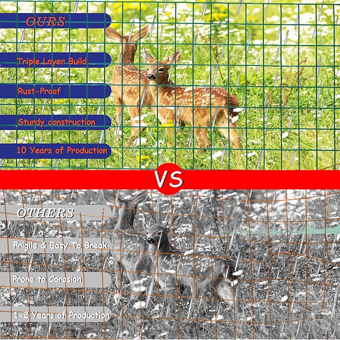 Green Metal Garden Fence, 72inch(H) x 50ft(L), 2 inch x 3 inch,14GA 2/3/4/5/6 Ft Tall Chicken Wire PVC Coated Welded Wire Mesh Roll for Dogs Border Yard Vegetable Plant Protection Poultry Netting