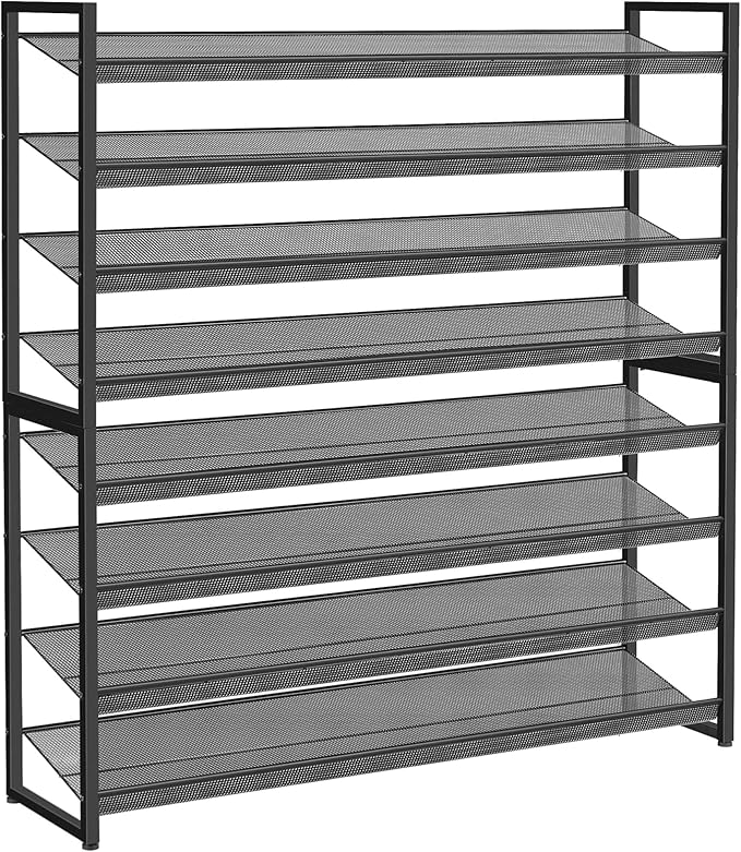 Shoe Rack, Long Shoe Organizer,Max Holds 50 Pairs,8 Tier Metal Shoe Storage Shelf,4-Tier Stackable Shoes Organizer for Garage, Entryway, Black
