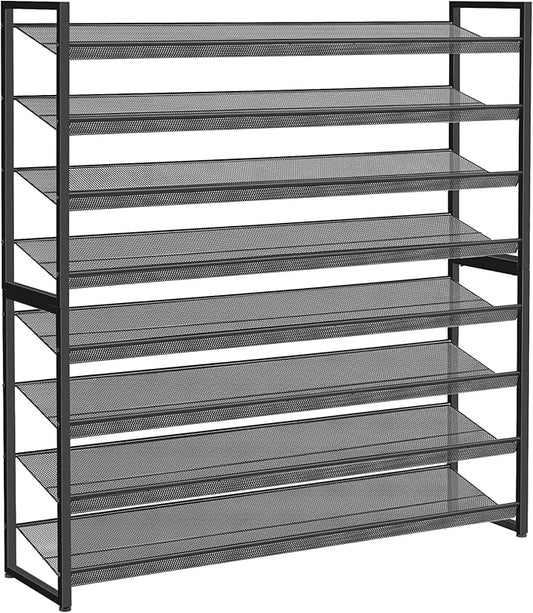 Shoe Rack, Long Shoe Organizer,Max Holds 50 Pairs,8 Tier Metal Shoe Storage Shelf,4-Tier Stackable Shoes Organizer for Garage, Entryway, Black