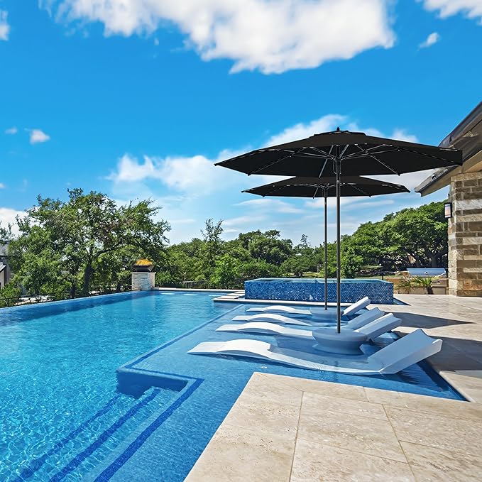 Midtown Umbrellas Push Pop Sunbrella Umbrella 9 Feet Outdoor Umbrella in Spectrum Carbon Acrylic - Patio, Backyard, Garden, Picnic Table & Pool - Black Pole