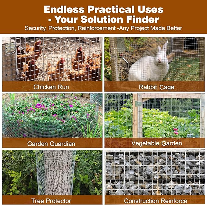 Chicken Wire Fencing Hardware Cloth 1/2 inch 19 Gauge Rust-Resistant Mesh Roll with Snips/Gloves for Chicken Coop/Vegetable/Garden/Plants/Poultry Enclosures/Tree/Gutter Guards 16 inch x 50 ft