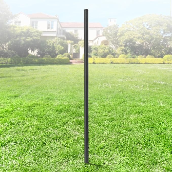 Fencer Wire Heavy Duty 8FT Outdoor Steel Fencing Border Post, 16 Gauge Anti-rust Metal Fence Post, 2” Diameter Decorative Garden Fence Post, Single, Black, FPSP16-B8 FW6P