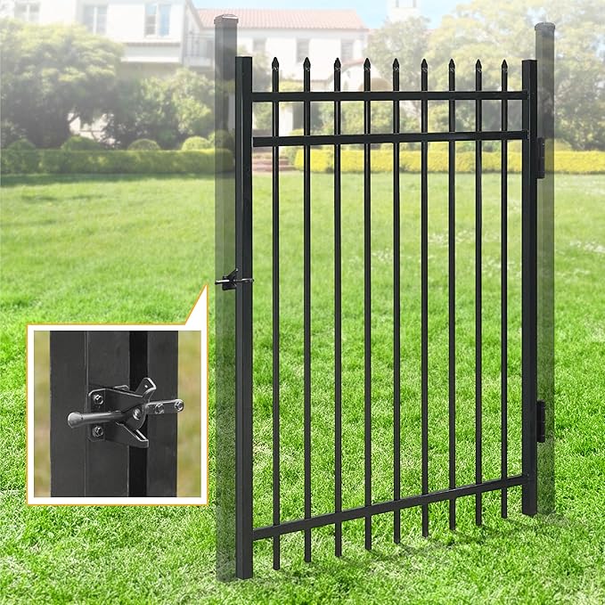 Fencer Wire Heavy Duty Pinnacle Fence Gate, 5FT Height x 4FT Width Outdoor Fence Gate, Outdoor Anti-Rust Metal Steel Gate for Fencing Barrier, Decorative Garden Gate for Residential, Yard, Pool, Patio