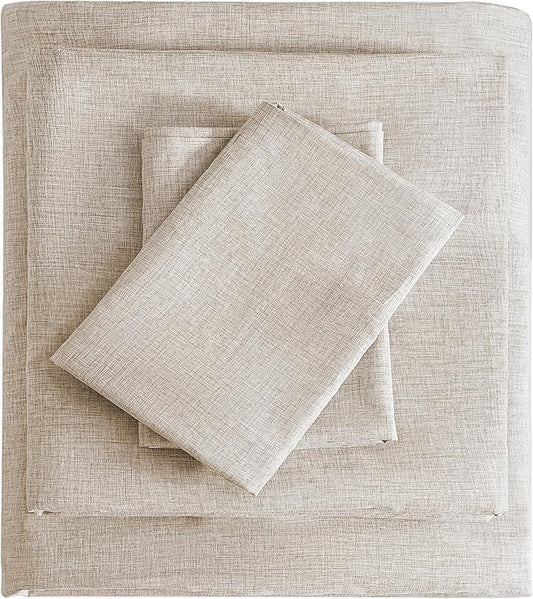 Full Sheets Brown, Ultral Soft Cationic Linen Look Sheets, Luxury Cooling Cozy Bed Sheet Set with Non-Slip Fitted Sheet