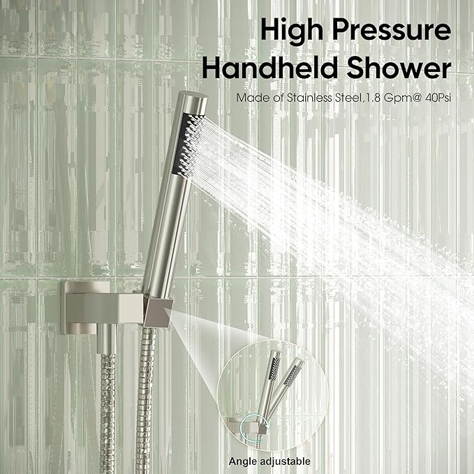 Esnbia Shower System, Shower Faucet Set with Shower Valve, 10 Inches Shower Heads with Handheld Spray Combo, Wall Mounted Shower Fixtures, High Pressure Shower Hardware Set, Brushed Nickel