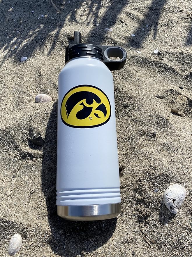 Game Day Outfitters University of Iowa 32oz Stainless Steel Double Walled White Beverage Bottle with Flip Straw Spout - College Gear for Playoff Season – Show your Hawkeye Pride