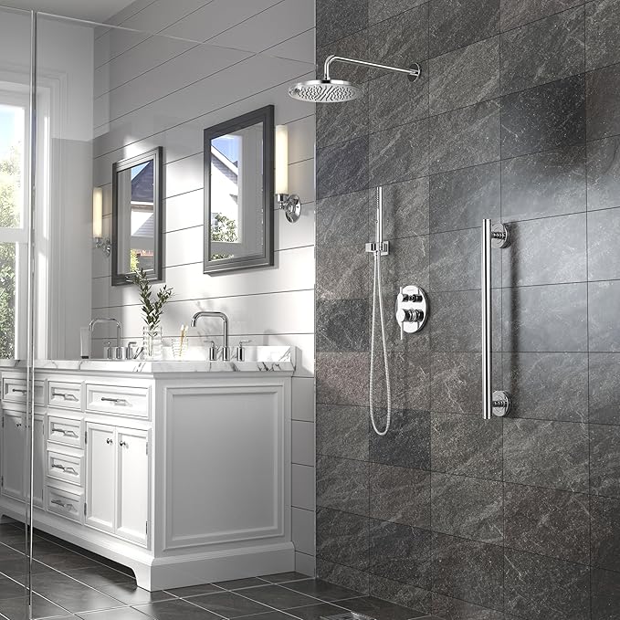 Lava Odoro Modern 2-Setting Round Rain Shower System with Handheld Spray, Chrome Rainfall Shower Faucet Set Rain Shower Head and Handle Set, Shower Valve Trim Kit,10 Inch, Chrome, SF104-C