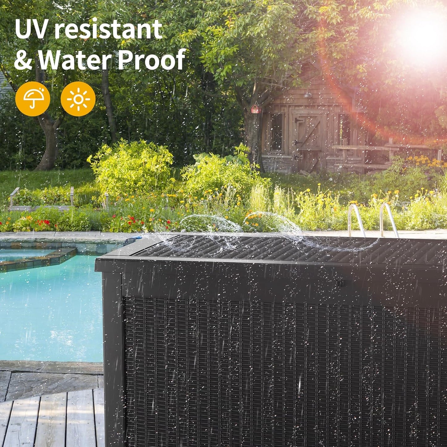 320 Gallon Outdoor Storage Box Waterproof Lockable Resin Deck Box Large, Patio Storage Bin for Pool Accessories Cushion Furniture, Garden Tools, UV-Resistant Outside Delivery Black