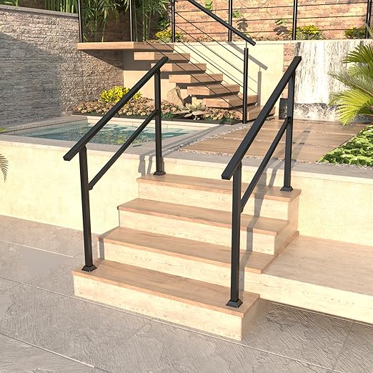 Handrails for Outdoor Steps, 54" x 36" Fits 3-4 Steps Stair Handrail & Indoor Stair Railing Kit, Metal Hand Rails for Stairs, Outdoor Handrail, Easy Install Stair Handrail, Black(1 Pack)