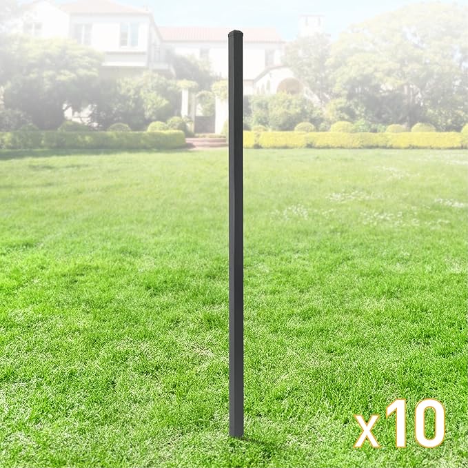 Fencer Wire Heavy Duty 6FT Outdoor Steel Fencing Border Post, 16 Gauge Anti-Rust Metal Fence Post, 2” Diameter Decorative Garden Fence Post, Pack of 10