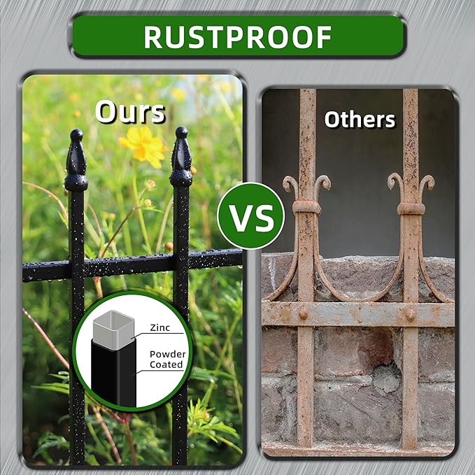 Decorative Metal Garden Fence 11in H x 12ft L, Small Border Fence Roman Column Deco, Garden Fencing for Flower Bed Lawn Landscape Outdoor, 10 Panels + 11 Stakes Black