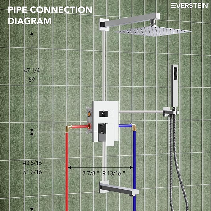 Shower Tub Faucet Set, 10" Bathroom Rainfall Shower Head Fixtures Combo with Handheld Spray and Tub Spout, Chrome
