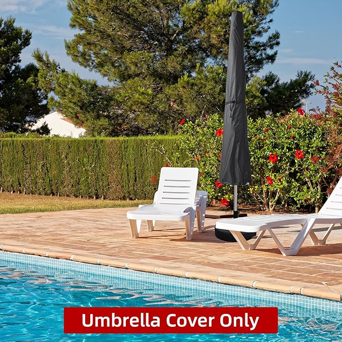 Patio Umbrella Cover,420D Waterproof Outdoor Umbrella Cover Garden Market Parasol Covers (Black, Fits Market Umbrella Up to 12 Feet DIA)