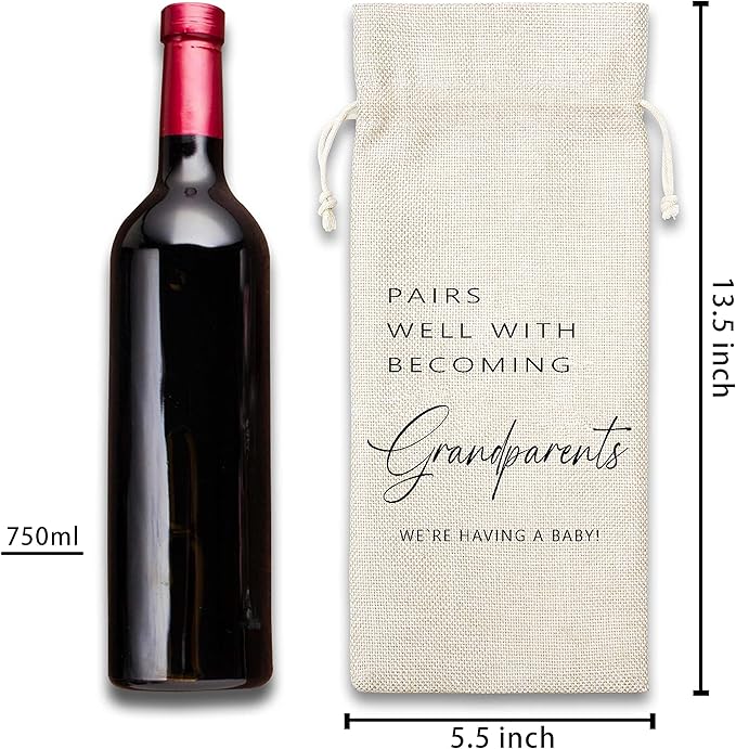 Grandparents Gifts Wine Bag - Gift For New Grandpa Grandma, Grandparents Aunt Uncle, Baby Announcement - Cotton Burlap Wine Bag (1 Pcs) - WB027
