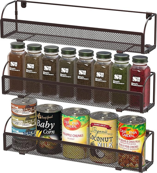 Simple Houseware Wall Mounted Spice Rack Shelves Organizer, Bronze, 3-Pack