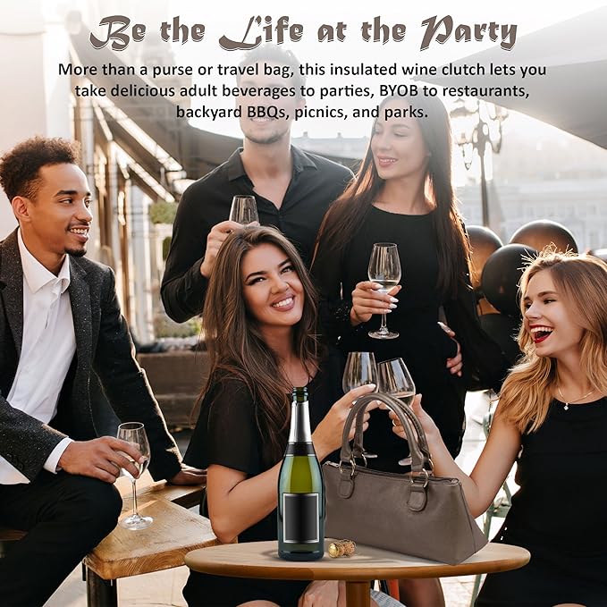 Wine Clutch Bag (Thermal Insulated) Trendy Women’s Carry Tote | Holds Red & White 750mL Bottles | Trendy Fashion | Incl. Portable Waiter-Style Corkscrew