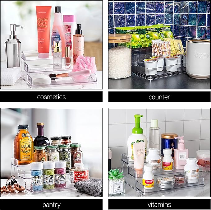 SIMPLEMADE 3-Tier Spice Rack Organizer - Versatile Storage Shelf for Kitchen, Bathroom, Bedroom & Office, Set of 1, Clear