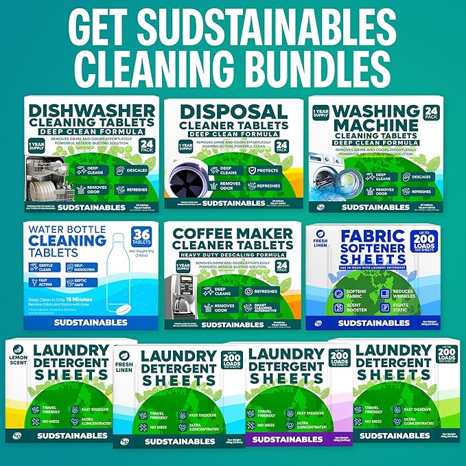 Sudstainables Dishwasher Cleaner and Deodorizer Tablets, 24 Pack – Dishwasher Cleaning Tablets for Odor and Buildup Removal, Descaler - 1-Year Supply