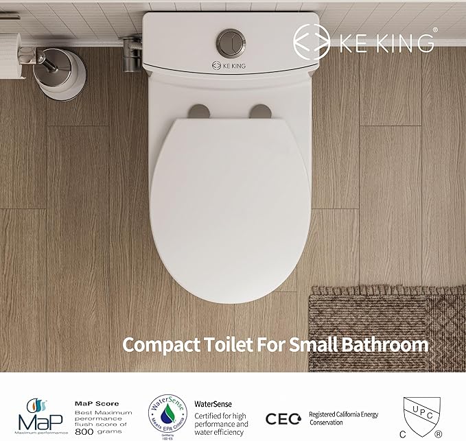 24'' Depth Compact One Piece Toilet, Quiet Dual & Powerful Flush Small Toilet for Small Bathroom, Space Saving Toilet with Soft Close Seat, 12'' Rough-in