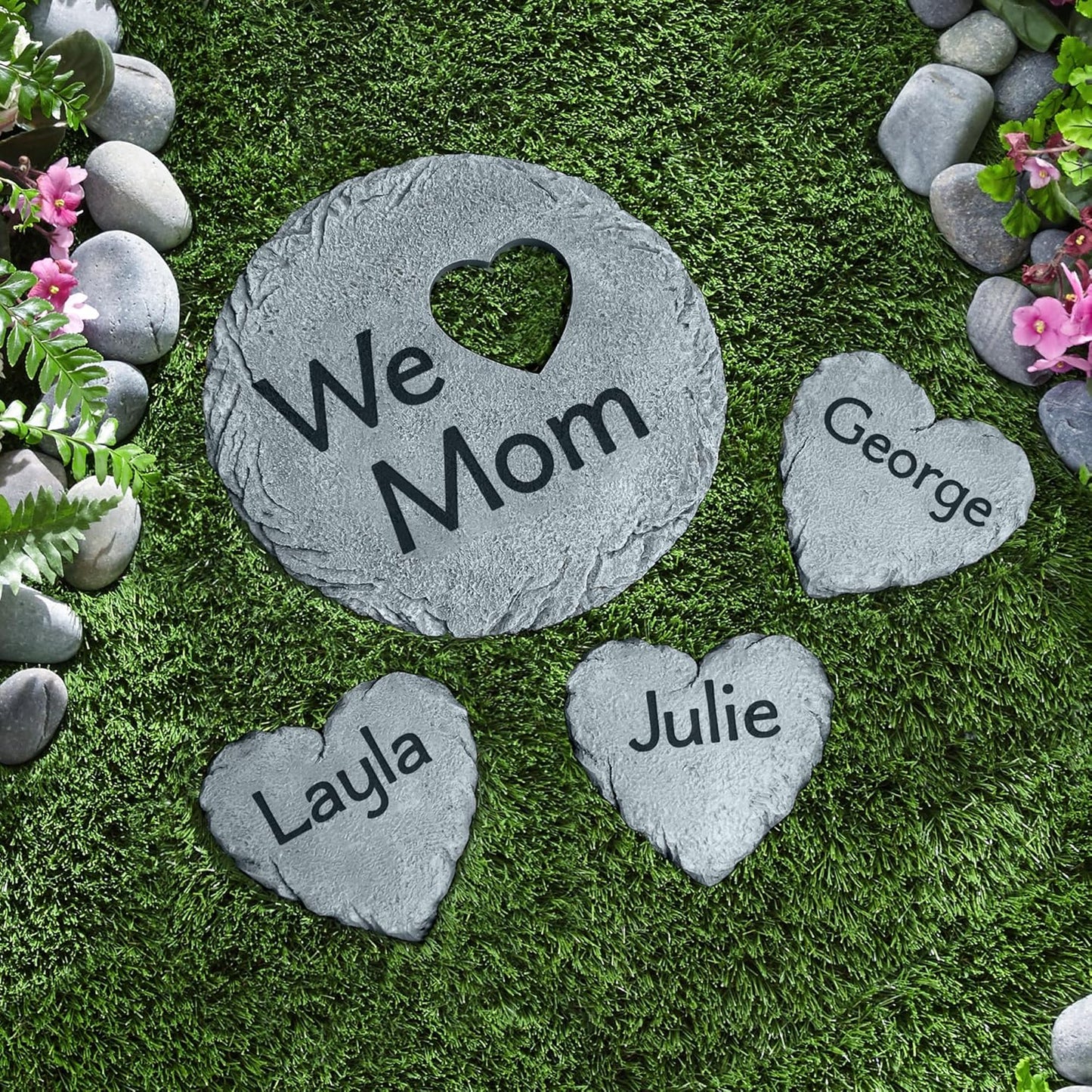 Let's Make Memories Personalized Garden Stone - Resin - Custom Garden Décor - Heart Stepping Stone - for Dad - for Father's Day