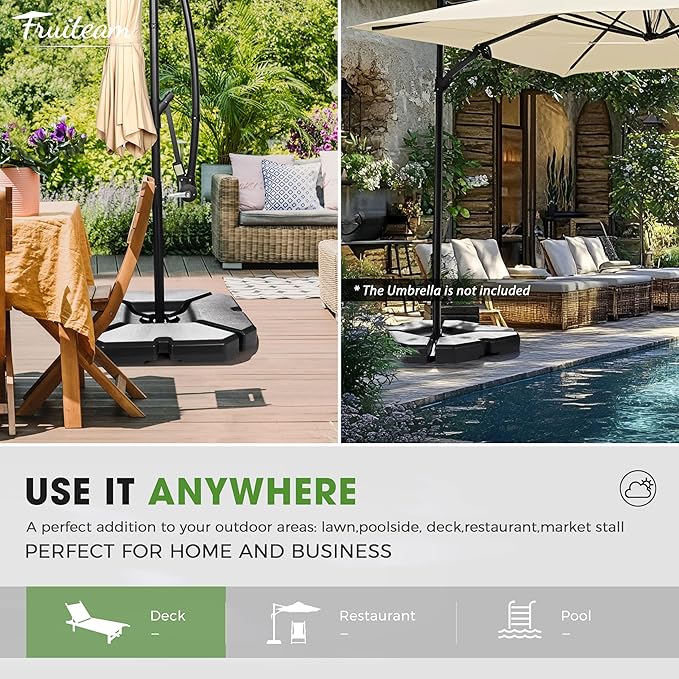 FRUITEAM 233lbs Capacity Durable Patio 4pcs Umbrella Base,with Easy-Fill Ports for Water/Sand,Stabilizes 9-11FT Large Cantilever Outdoor Umbrellas