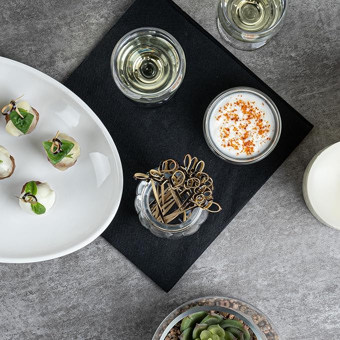 Restaurantware 6 Inch Twisted Bamboo Skewers 1000 Sturdy Disposable Bamboo Food Picks - Sturdy Looped Knot Black Bamboo Appetizer Picks Sustainable For Serving Appetizers and Cocktail Garnishes