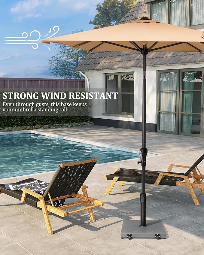 42lbs Patio Umbrella Base with Wheels - Heavy Duty Outdoor Patio Market Umbrella Stand for Deck with Rollers, Poolside, Balcony, Wind-Resistant Design, Grey
