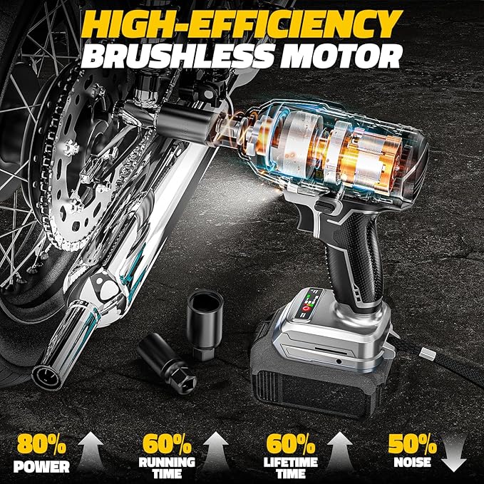Cordless Impact Wrench Compatible with Dewalt 20v Battery: 250Ft-lbs(340N.m) 3/8 inch Brushless Electric Impact Gun, 2400RPM High Torque Impact Driver, Power Impact Wrench, Bare Tool Only