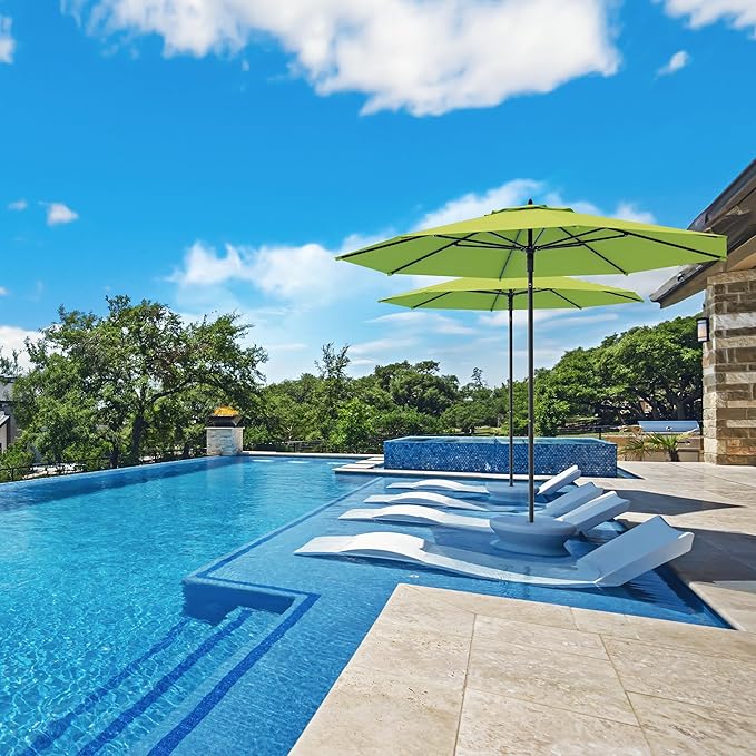 Midtown Umbrellas Push Pop Sunbrella Umbrella 9 Feet Outdoor Umbrella in Macaw Acrylic - Patio Umbrella, Backyard Umbrella, Garden Umbrella, Picnic Table Umbrella & Pool Umbrella - Black Pole