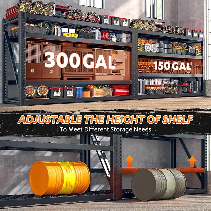 Bepatio 8000LBS Garage Shelving Heavy Duty, 77" Ultra Wide Storage Shelves 4 Tier Metal Shelving for Storage, Adjustable Utility Shelves For Garage, Basement, Warehouse, Black 77" W*24" D*72”H, 2 Pack