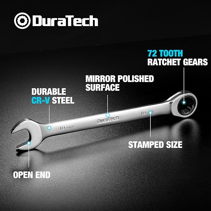 DURATECH 10mm Ratcheting Combination Wrench, SAE, 72-Tooth, 12-Point, CR-V Constructed with Mirror Polish
