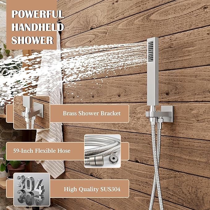 Alesco Shower System, Brushed Nickel Shower Faucet Set with 10-Inch High-Pressure Rainfall Showerheads and Handheld Spray combo, Showerfixture Include Valve and Trim Kit, Brushed Nickel