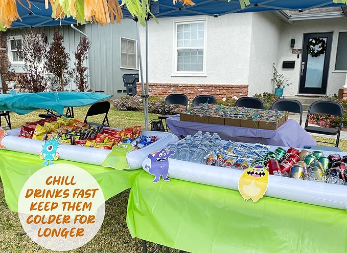 HBlife 2 PCS Inflatable Serving Bar, Salad Ice Tray Food Drink Containers with Drain Plug and 1 Hand Air Pump, Inflatable Buffet Cooler for Outdoor Party Supplies