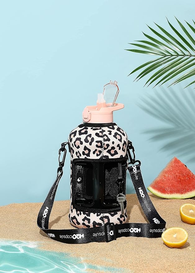 H2O Capsule 2.2L Half Gallon Water Bottle with Storage Sleeve and Covered Straw Lid – BPA Free Large Reusable Drink Container with Handle - Big Sports Jug, 2.2 Liter (74 Ounce)