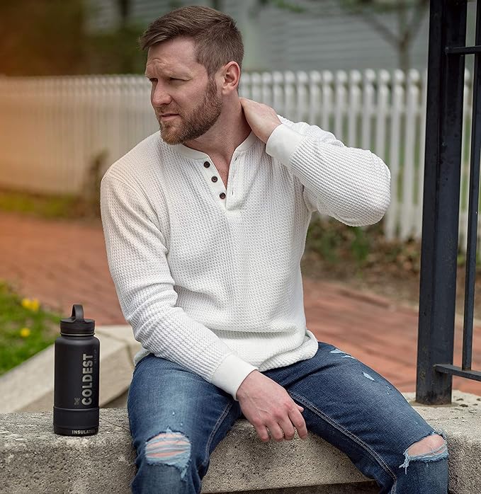 Coldest Sports Water Bottle with Straw Lid Vacuum Insulated Stainless Steel Metal Thermos Bottles Reusable Leak Proof Flask for Sports Gym (Purple, 32 oz Wide Mouth)