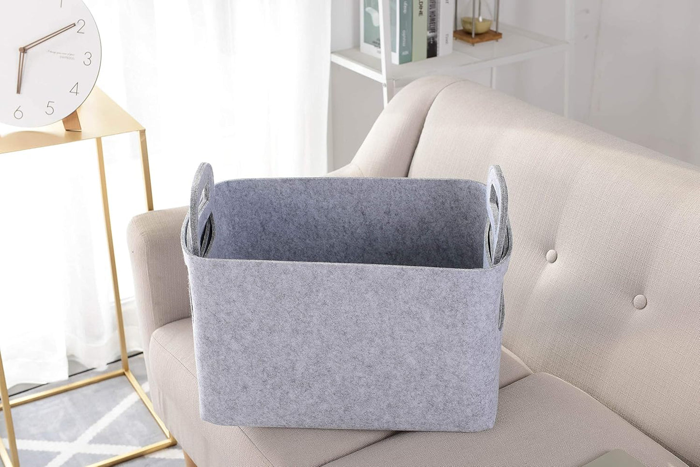 Storage Basket Felt Storage Bin Collapsible& Convenient Box Organizer with Carry Handles for Office Bedroom Closet Babies Nursery Toys Laundry (Light grey, 19.9inch（L）×13.6inch（W）×12.6inch（H）)