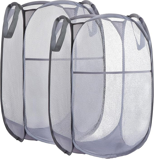 Collapsible Mesh Laundry Basket，Pop Up Laundry Hamper-Easy Storage, Ideal for Home and Travel Use (2 dark gray)
