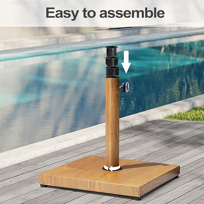 Patio Umbrella Base, 43lbs Outdoor Heavy Duty Square Concrete Stand Market Umbrella, Teak Brown