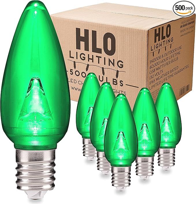 HLO Lighting Smooth C9 Christmas Lights |Green LED Bulbs for Indoor & Outdoor Christmas Decor | Set of 500
