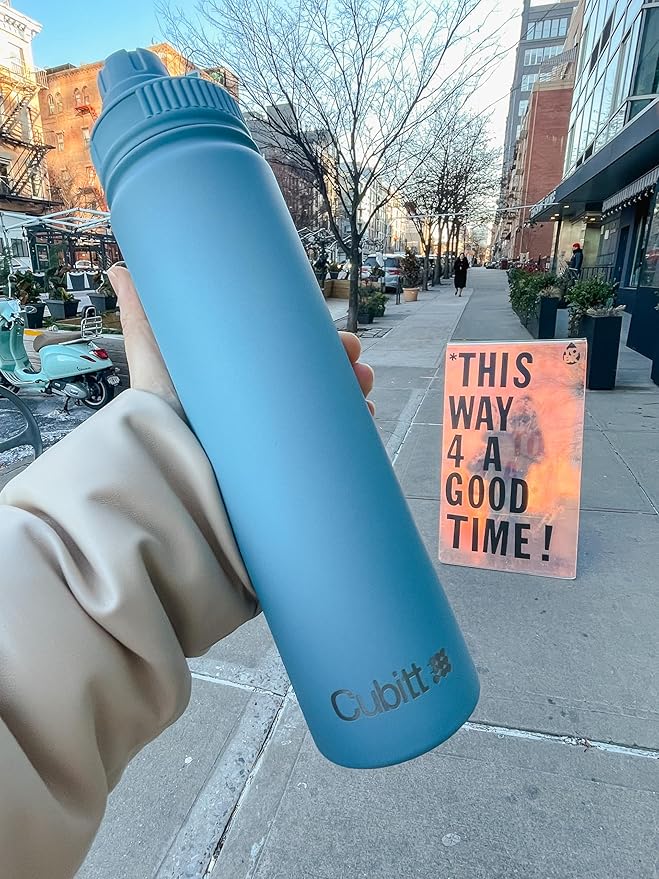 Cubitt Insulated Sports Hydro Water Bottle 24 oz, 2 Lids (Coffee Lid and Wide Mouth Twist Sports Lid), Stainless Steel, Double Walled. Cold for up to 24 hours, Hot for up to 12 hours. (Blue 24 oz)